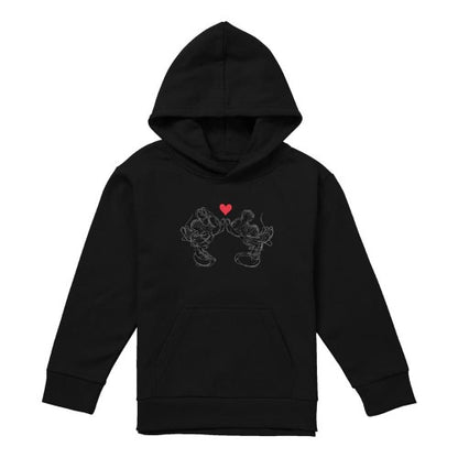 Front - Disney Childrens/Kids Mickey Mouse & Minnie Mouse Sketch Kiss Valentine`s Day Pullover Hoodie