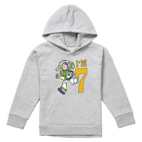 Front - Toy Story Childrens/Kids I´m 7 Buzz Lightyear Heather Birthday Pullover Hoodie