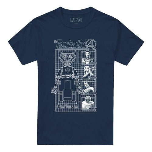 Front - Fantastic Four Unisex Adult First Family And Herbie Blueprint T-Shirt