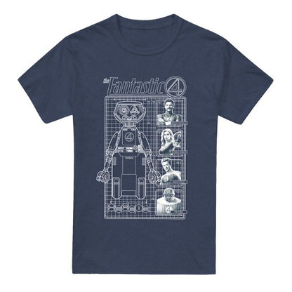Front - Fantastic Four Unisex Adult First Family And Herbie Blueprint Heather T-Shirt