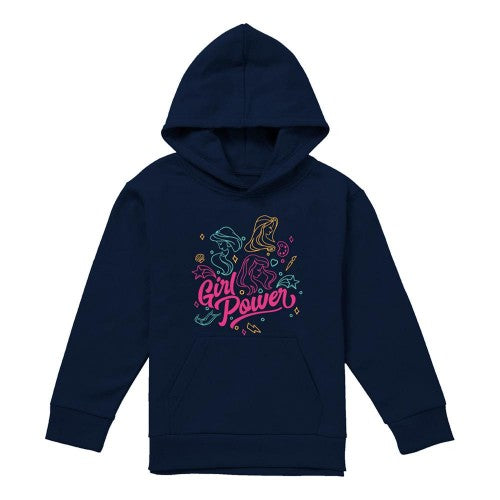 Front - Disney Princess Childrens/Kids Girl Power Jasmine Rapunzel Ariel Line Art Hoodie