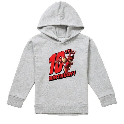 Front - Marvel Childrens/Kids Iron Man Heather 10th Birthday Hoodie