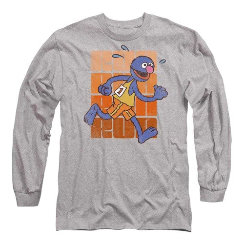 Front - Sesame Street Unisex Adult Run Run Grover Heather Long-Sleeved T-Shirt