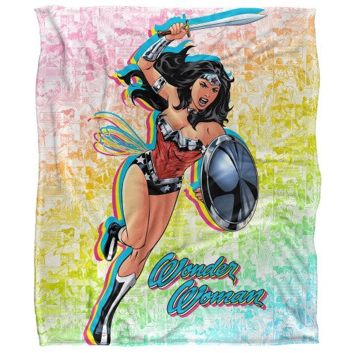 Front - Wonder Woman Silky Comic Supersoft Blanket