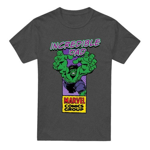 Front - Marvel Comics Mens Incredible Dad Hulk Corner Box Heather Fathers Day T-Shirt