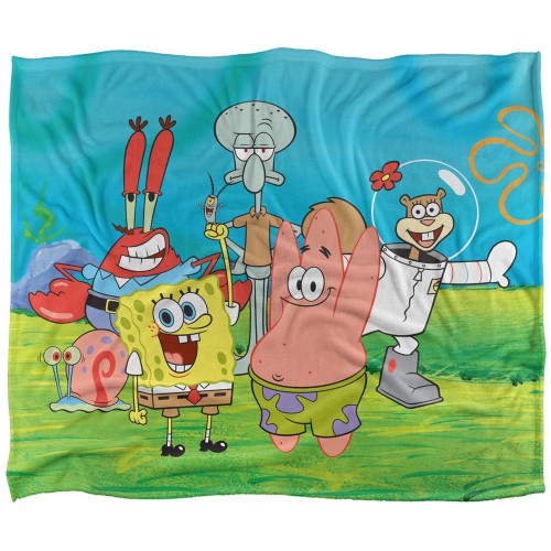 Front - SpongeBob SquarePants Silky Group Scene Supersoft Blanket
