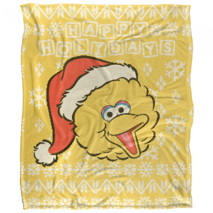 Front - Sesame Street Silky Christmas Sweater Big Bird Supersoft Blanket