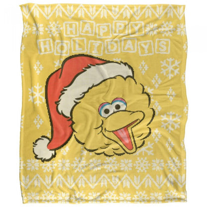 Front - Sesame Street Silky Christmas Sweater Big Bird Supersoft Blanket