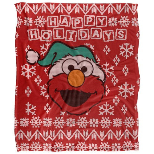 Front - Sesame Street Silky Christmas Sweater Elmo Supersoft Blanket