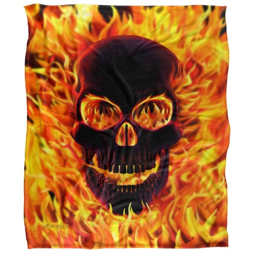 Front - Royce McClure Silky Flaming Skull Supersoft Blanket