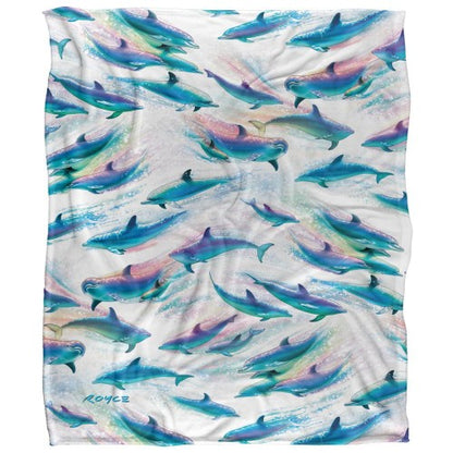 Front - Royce McClure Dolphin Flow Silky Repeat Print Supersoft Blanket