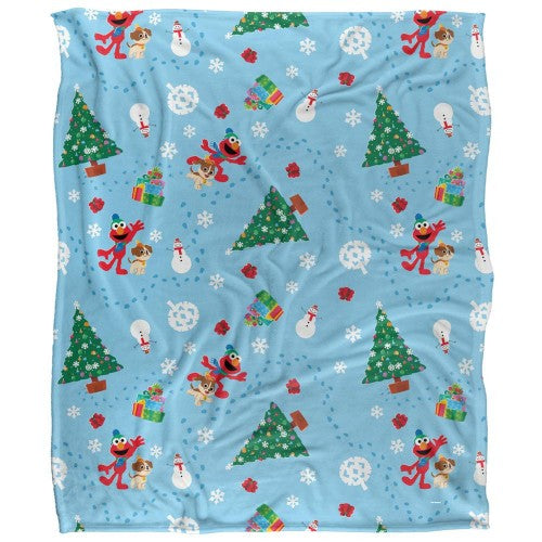 Front - Sesame Street Silky Footprint Holiday Supersoft Blanket