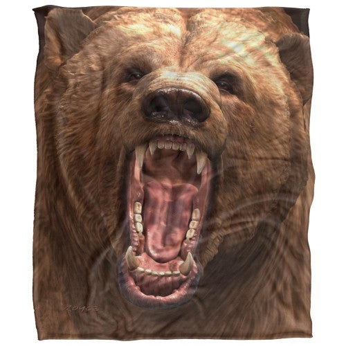 Front - Royce McClure Grizzly Bear Head Silky Supersoft Blanket
