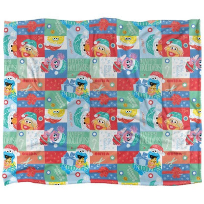 Front - Sesame Street Silky Squares Holiday Supersoft Blanket