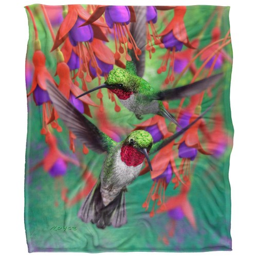 Front - Royce McClure Silky Hummingbirds And Flowers Supersoft Blanket