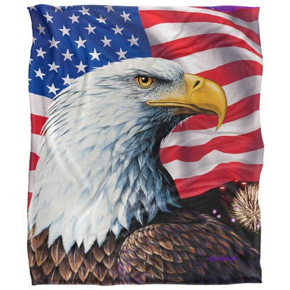 Front - Royce McClure Rockets Red Glare Silky American Flag Supersoft Blanket