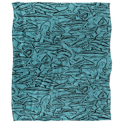 Front - Royce McClure Silky Great White Shark Woodcut Supersoft Blanket