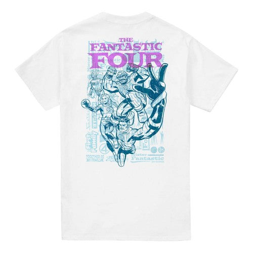 Front - Fantastic Four Unisex Adult Heroic First Family Line Art Back Print T-Shirt