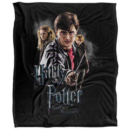 Front - Harry Potter And The Deathly Hallows Silky Cast Supersoft Blanket