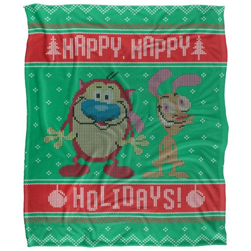 Front - Ren & Stimpy Silky Christmas Sweater Holiday Supersoft Blanket