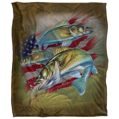 Front - JQ Licensing Silky American Flag Fishing Supersoft Blanket