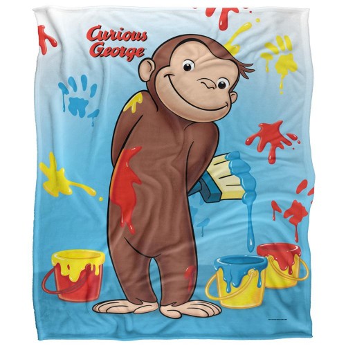 Front - Curious George Silky Paint Supersoft Blanket