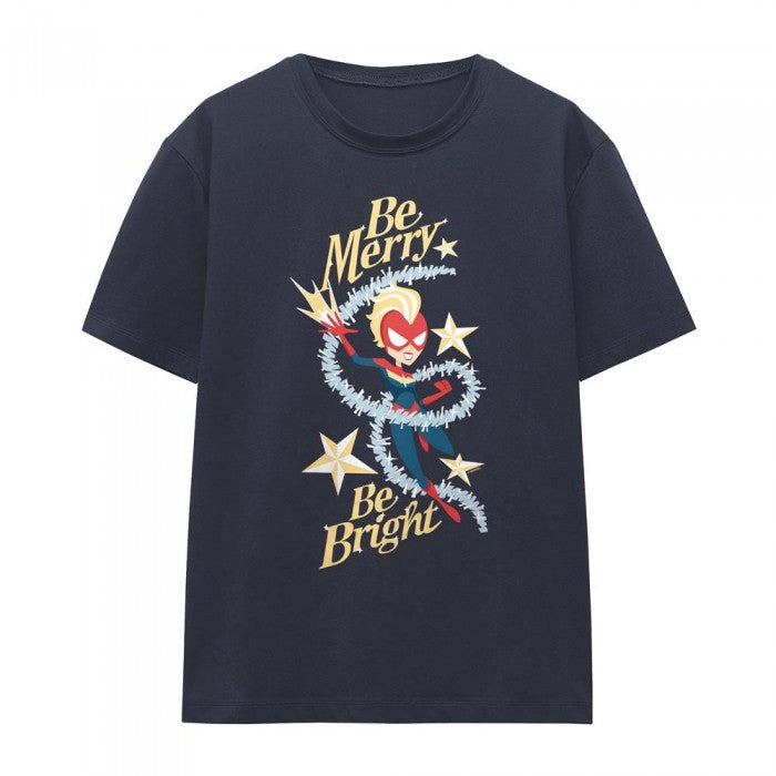 Front - Captain Marvel Womens/Ladies Be Merry Be Bright T-Shirt