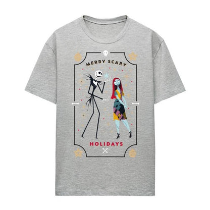 Front - The Nightmare Before Christmas Womens/Ladies Scary Holidays Jack and Sally Heather T-Shirt