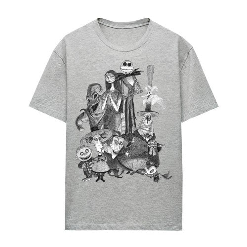 Front - The Nightmare Before Christmas Womens/Ladies Jack Sally Monster Drawing Heather T-Shirt