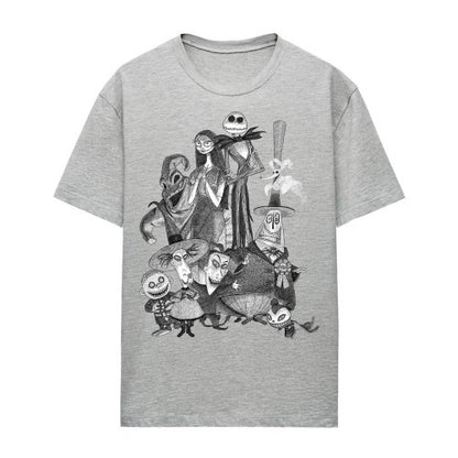 Front - The Nightmare Before Christmas Womens/Ladies Jack Sally Monster Drawing Heather T-Shirt