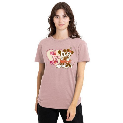 Front - Disney Womens/Ladies Luv You Lots! Mickey & Minnie Mouse Vintage Valentine`s Day T-Shirt