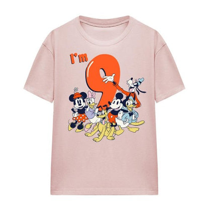 Front - Mickey Mouse & Friends Womens/Ladies Vintage Group 9th Birthday T-Shirt