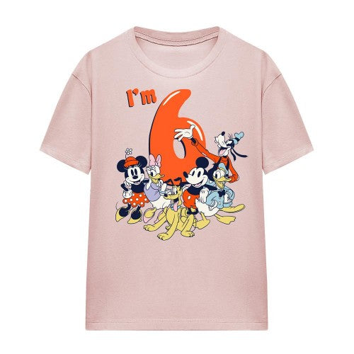 Front - Mickey Mouse & Friends Womens/Ladies Vintage Group 6th Birthday T-Shirt