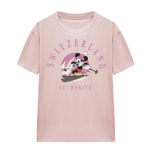 Front - Disney Womens/Ladies Switzerland Mickey Mouse T-Shirt