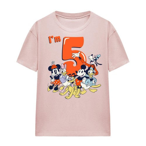 Front - Mickey Mouse & Friends Womens/Ladies Vintage Group 5th Birthday T-Shirt