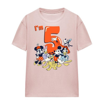 Front - Mickey Mouse & Friends Womens/Ladies Vintage Group 5th Birthday T-Shirt