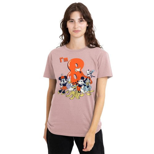 Front - Mickey Mouse & Friends Womens/Ladies Vintage Group 8th Birthday T-Shirt