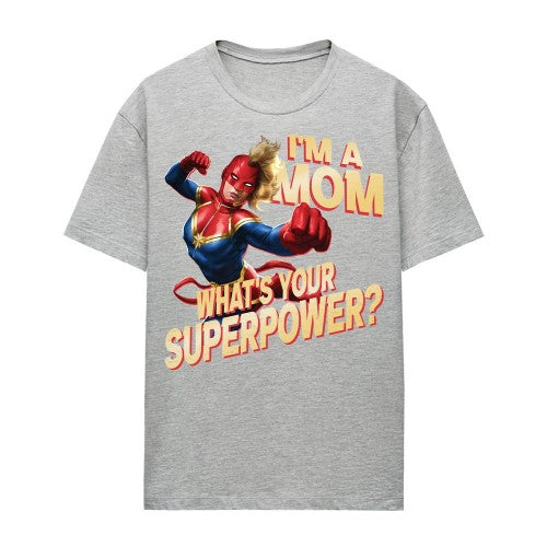 Front - Captain Marvel Womens/Ladies Mom Superpower Heather Mothers Day T-Shirt