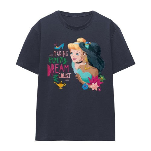 Front - Disney Princess Womens/Ladies Making Every Dream Count Cinderella & Jasmine T-Shirt