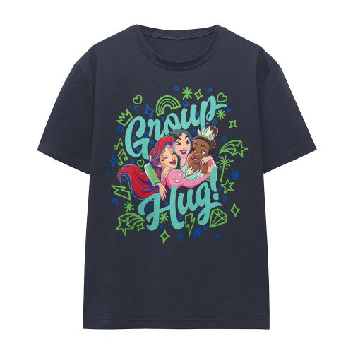 Front - Disney Princess Womens/Ladies Ariel Mulan Tiana Group Hug T-Shirt