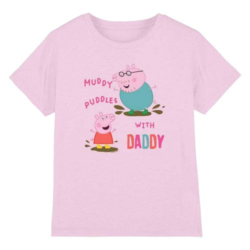 Front - Peppa Pig Girls Muddy Puddles With Daddy Cotton T-Shirt
