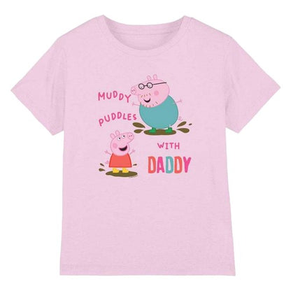 Front - Peppa Pig Girls Muddy Puddles With Daddy Cotton T-Shirt