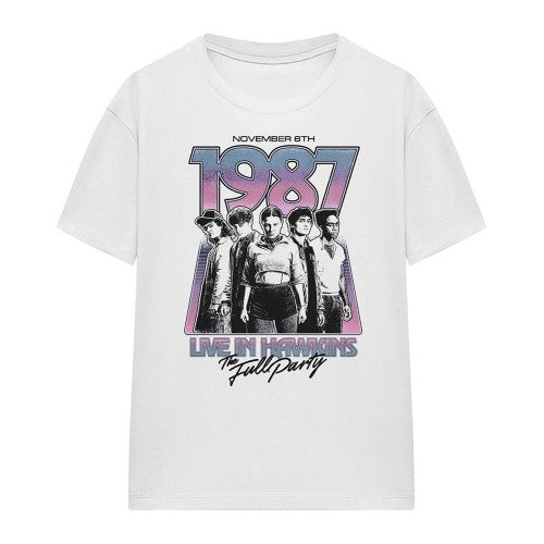 Front - Stranger Things Womens/Ladies Hawkins 1987 Group Tour Poster T-Shirt