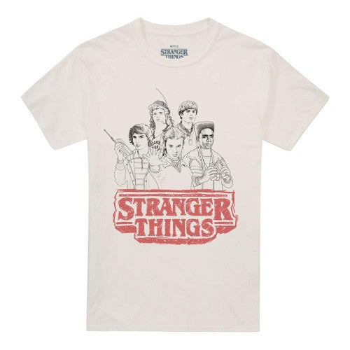 Front - Stranger Things 5 Unisex Adult Group Sketch Logo T-Shirt