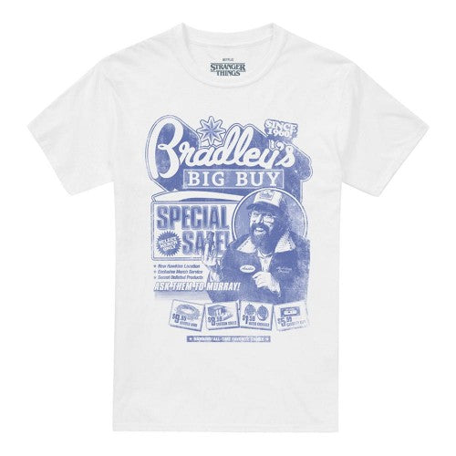 Front - Stranger Things 5 Unisex Adult Bradley´s Big Buy Advert T-Shirt