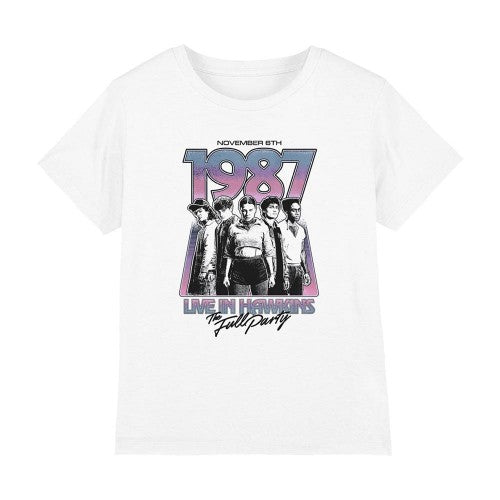 Front - Stranger Things Childrens/Kids Hawkins 1987 Group Tour Poster T-Shirt