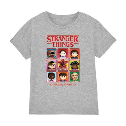 Front - Stranger Things Childrens/Kids Pixel Face Heather T-Shirt
