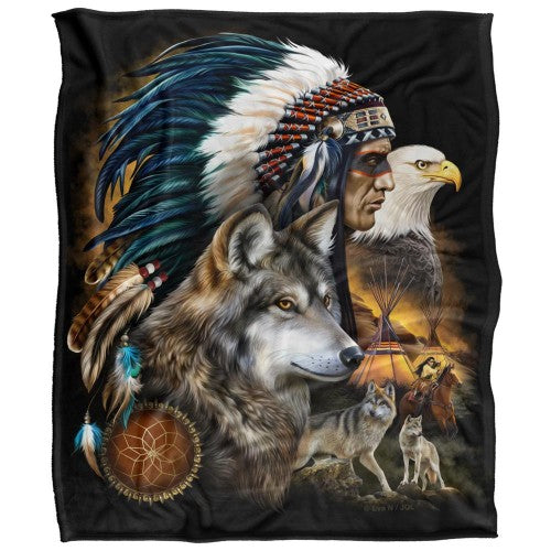 Front - JQ Licensing Silky Wolf & Eagle Supersoft Blanket