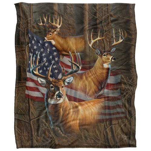 Front - JQ Licensing Silky American Flag Deer Supersoft Blanket