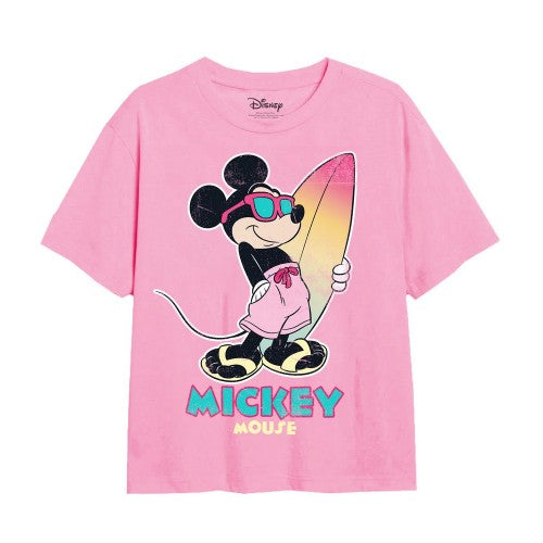 Front - Disney Girls Surf Mickey Mouse Gradient T-Shirt